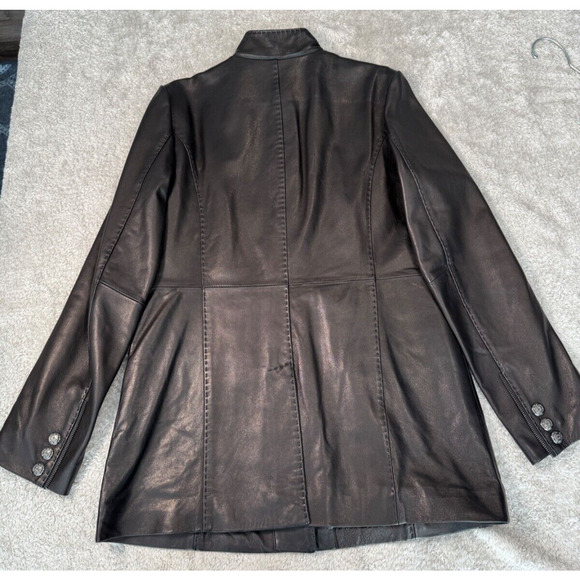 Laundry by Shelli Segal Black Leather Military Style Jacket Womens Size M Y2K - Picture 2 of 9